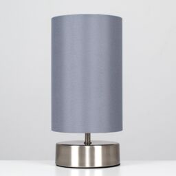 ValueLights Francis Brushed Chrome Dimmable Touch Table Lamps with Fabric Shade in Grey - thumbnail 1