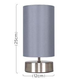 ValueLights Francis Brushed Chrome Dimmable Touch Table Lamps with Fabric Shade in Grey - thumbnail 5