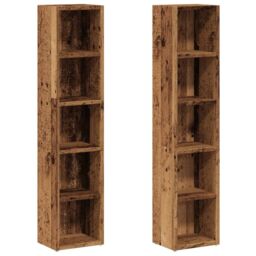Berkfield Home CD Cabinets 2 pcs Old Wood 21x16x93.5 cm Engineered Wood in Brown - thumbnail 2