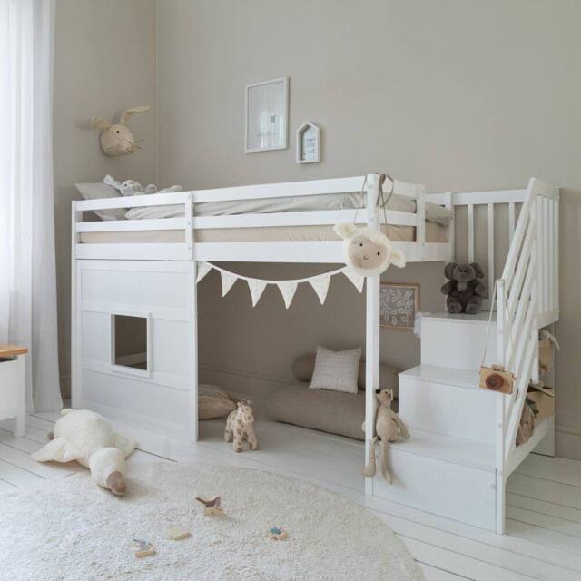 Nöa and Nani Kasja Staircase Midsleeper Cabin Bed with Window in White - Size: Single - image 1