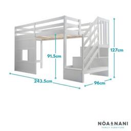 Nöa and Nani Kasja Staircase Midsleeper Cabin Bed with Window in White - Size: Single - thumbnail 6