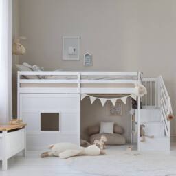 Nöa and Nani Kasja Staircase Midsleeper Cabin Bed with Window in White - Size: Single - thumbnail 2