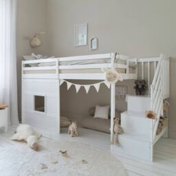 Nöa and Nani Kasja Staircase Midsleeper Cabin Bed with Window in White - Size: Single - thumbnail 1