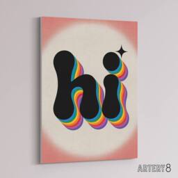 "Artery8 Hi Colourful Retro Rainbow Font Typography Canvas Wall Art Print - Size: W18"" x H24""" - thumbnail 2