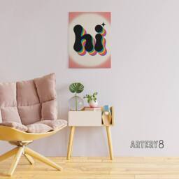 "Artery8 Hi Colourful Retro Rainbow Font Typography Canvas Wall Art Print - Size: W18"" x H24""" - thumbnail 3