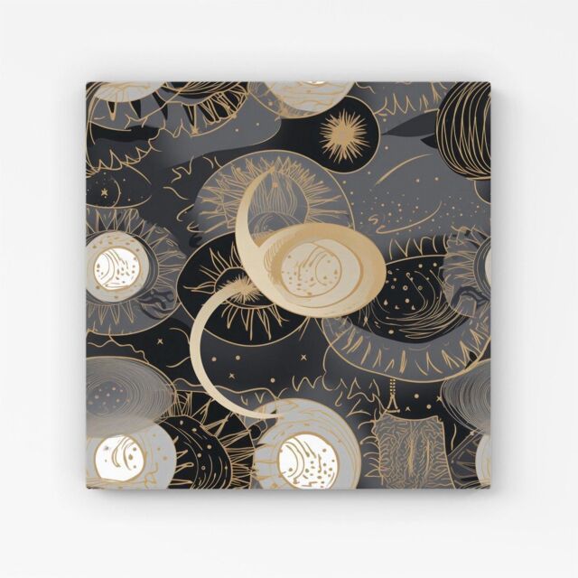 "Warren Reed - Designer Abstract Silver Gold Sun & Moon Canvas in Grey - Size: W30"" x H30""" - image 1