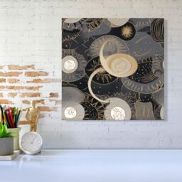 "Warren Reed - Designer Abstract Silver Gold Sun & Moon Canvas in Grey - Size: W30"" x H30""" - thumbnail 2