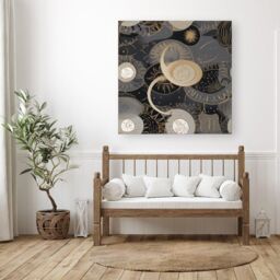 "Warren Reed - Designer Abstract Silver Gold Sun & Moon Canvas in Grey - Size: W30"" x H30""" - thumbnail 3