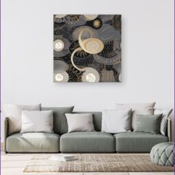 "Warren Reed - Designer Abstract Silver Gold Sun & Moon Canvas in Grey - Size: W30"" x H30""" - thumbnail 4