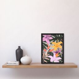 "Artery8 Tropical Exotic Colourful Lilies Monstera Design Framed Art Print - Size: W12"" x H16""" - thumbnail 4