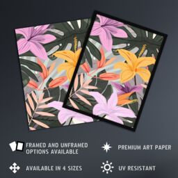 "Artery8 Tropical Exotic Colourful Lilies Monstera Design Framed Art Print - Size: W12"" x H16""" - thumbnail 2