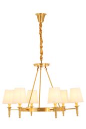Orsina Elegant 6 Arm Gold Ceiling Light with Linen Shades, Brass Frame Hotel Style Pendant Light, Lighting Fixture - thumbnail 2