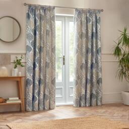 Wylder Ophelia Floral Room Darkening Pencil Pleat Curtain Pair in Mid Blue - Size: 168 cm width x 183 cm drop - thumbnail 6
