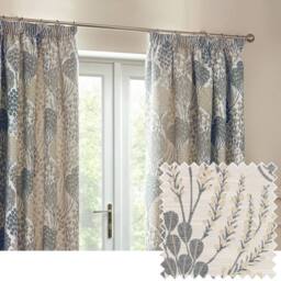 Wylder Ophelia Floral Room Darkening Pencil Pleat Curtain Pair in Mid Blue - Size: 168 cm width x 183 cm drop