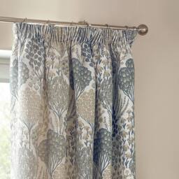 Wylder Ophelia Floral Room Darkening Pencil Pleat Curtain Pair in Mid Blue - Size: 168 cm width x 183 cm drop - thumbnail 3