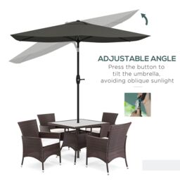 OUTSUNNY 2 x 3(m) Garden Parasol Rectangular Market Umbrella w/ Crank in Dark Grey - thumbnail 4