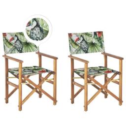Wyld and Coco Acacia Folding Director's Chair Pair Green Canvas Toucan - thumbnail 2