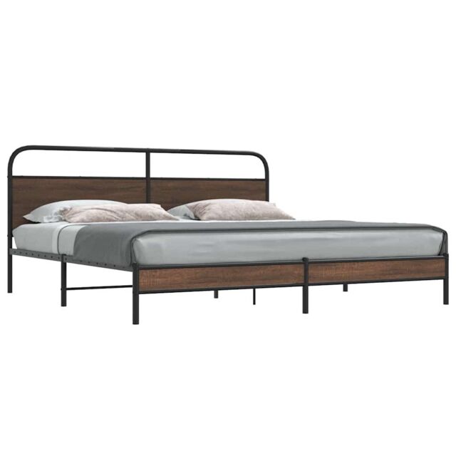 Berkfield Home Metal Bed Frame without Mattress Brown Oak 200x200 cm - image 1