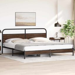 Berkfield Home Metal Bed Frame without Mattress Brown Oak 200x200 cm - thumbnail 4
