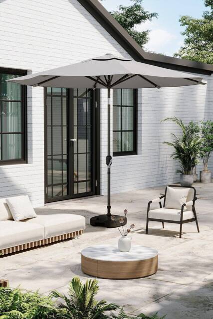 Garden Sanctuary Patio Umbrella 3M Rotating Garden Parasol with Plastic Fillable Base in Light Grey - image 1