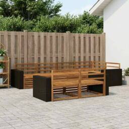 Berkfield Home Outdoor Sofa Set 7 pcs Natural in Brown - thumbnail 1