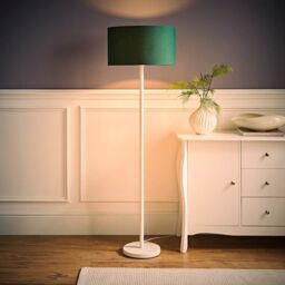 ValueLights Charlie White Metal Single Stem Floor Lamp with Fabric Drum Lamp Shade in Bottle Green - thumbnail 3