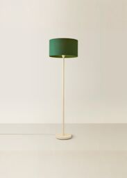 ValueLights Charlie White Metal Single Stem Floor Lamp with Fabric Drum Lamp Shade in Bottle Green - thumbnail 2
