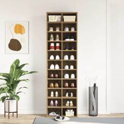 Berkfield Home Shoe Cabinet Artisan Oak 54x34x183 cm Engineered Wood in Brown - Size: 54 x 34 x 183 cm - thumbnail 4