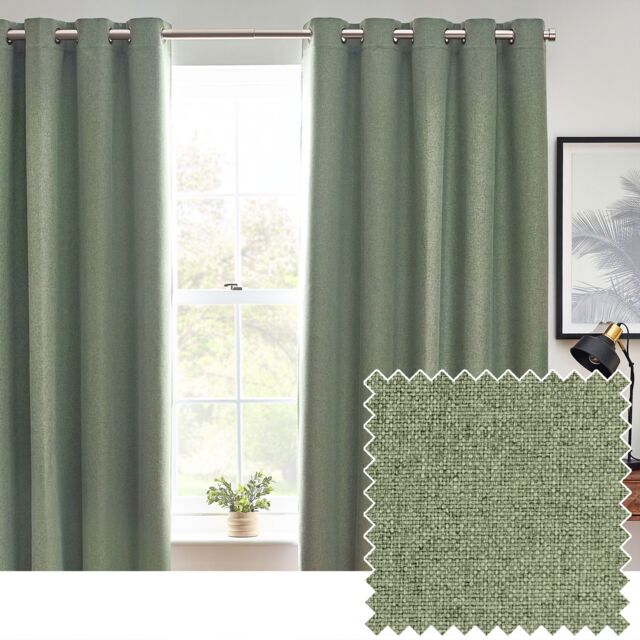 Furn Dawn Blackout Eyelet Curtain Pair in Light Green - Size: 117 cm width x 137 cm drop - image 1