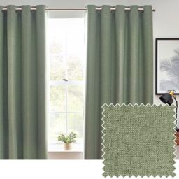 Furn Dawn Blackout Eyelet Curtain Pair in Light Green - Size: 117 cm width x 137 cm drop - thumbnail 1