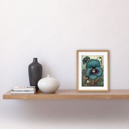 "Artery8 Wall Art Print Blue & Purple Pansy Flower & Floral Patterns Artwork Framed 9X7 Inch in Beige - Size: W7"" x H9""" - thumbnail 2