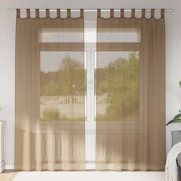 Berkfield Home Voile Curtains with Loops 2 pcs Light Brown 140x245 cm - thumbnail 1