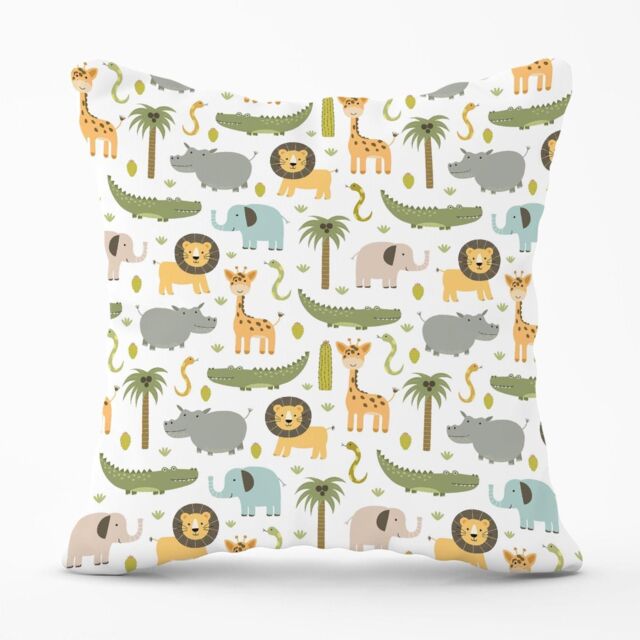 Warren Reed - Designer Cute Safari Animals Outdoor Cushion in Green - Size: 45 cm x 45 cm - image 1