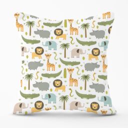 Warren Reed - Designer Cute Safari Animals Outdoor Cushion in Green - Size: 45 cm x 45 cm - thumbnail 1