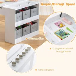 Costway 2-in-1 Art Table & Chairs Set Wooden Toddler Craft Easel Desk W/ Shelves in White - thumbnail 6