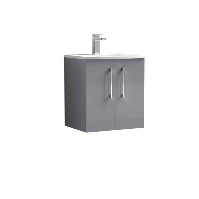 Balterley Bathroom Wall Hung 2 Soft Close Door Vanity Unit, Satin Grey, 500mm in Grey - image 1