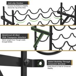 SPETLEK 100 Bottle Wine Rack 10 Tier Heavy Duty Metal Black Wall Anchored - thumbnail 3