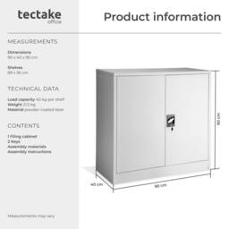 tectake Filing Cabinet in Grey - Size: 1 Pack - thumbnail 6