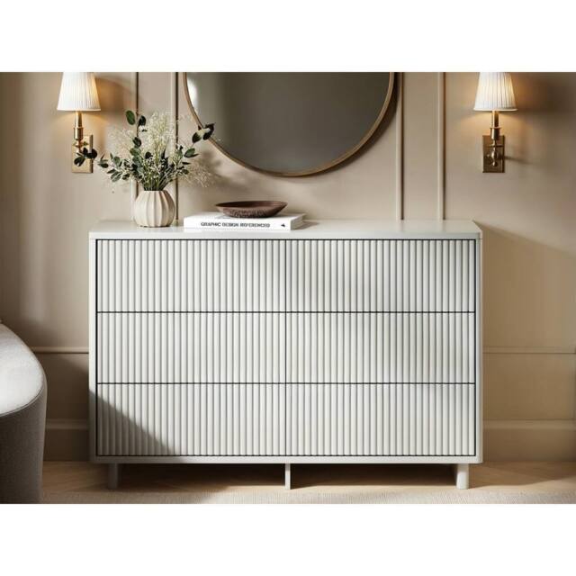Solace+Co Velmor Ribbed Chest of 6 Drawers in White - image 1