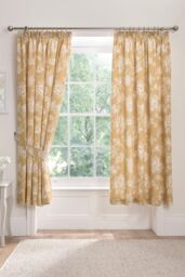 Dreams & Drapes 'Mishka' Fully Lined Pair of Pencil Pleat Curtains With Tie-Backs in Gold - Size: 168 cm width x 183 cm drop - thumbnail 1