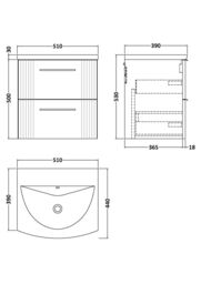 Balterley Wall Hung 2 Drawers Vanity Unit - Curved Basin 500mm, Satin Green - thumbnail 7