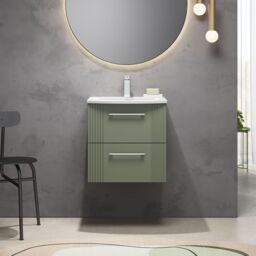 Balterley Wall Hung 2 Drawers Vanity Unit - Curved Basin 500mm, Satin Green - thumbnail 2