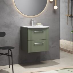 Balterley Wall Hung 2 Drawers Vanity Unit - Curved Basin 500mm, Satin Green - thumbnail 4