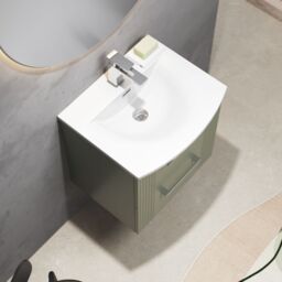 Balterley Wall Hung 2 Drawers Vanity Unit - Curved Basin 500mm, Satin Green - thumbnail 3