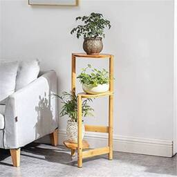 NESTLUNE Wood 3 Tier Bamboo Plant Stand Corner Plant in Natural - Size: 100 cm x 60 cm