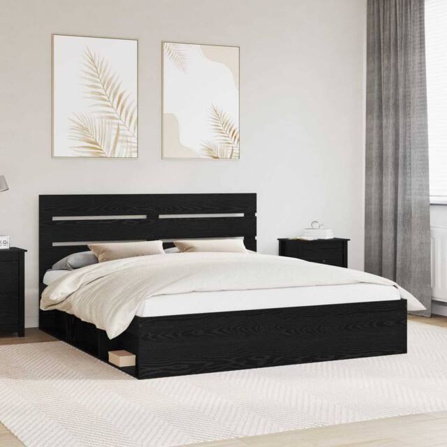 Berkfield Home Bed Frame with Headboard Black 200 x 200 cm Solid Pine Wood - image 1