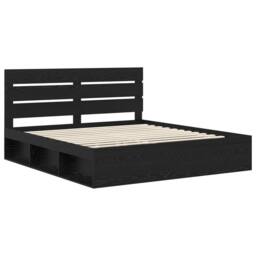 Berkfield Home Bed Frame with Headboard Black 200 x 200 cm Solid Pine Wood - thumbnail 4