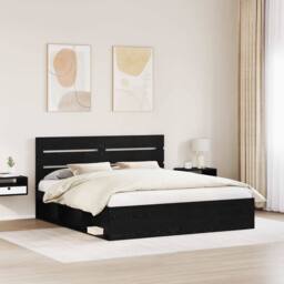 Berkfield Home Bed Frame with Headboard Black 200 x 200 cm Solid Pine Wood - thumbnail 3