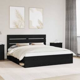 Berkfield Home Bed Frame with Headboard Black 200 x 200 cm Solid Pine Wood - thumbnail 1