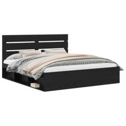 Berkfield Home Bed Frame with Headboard Black 200 x 200 cm Solid Pine Wood - thumbnail 2